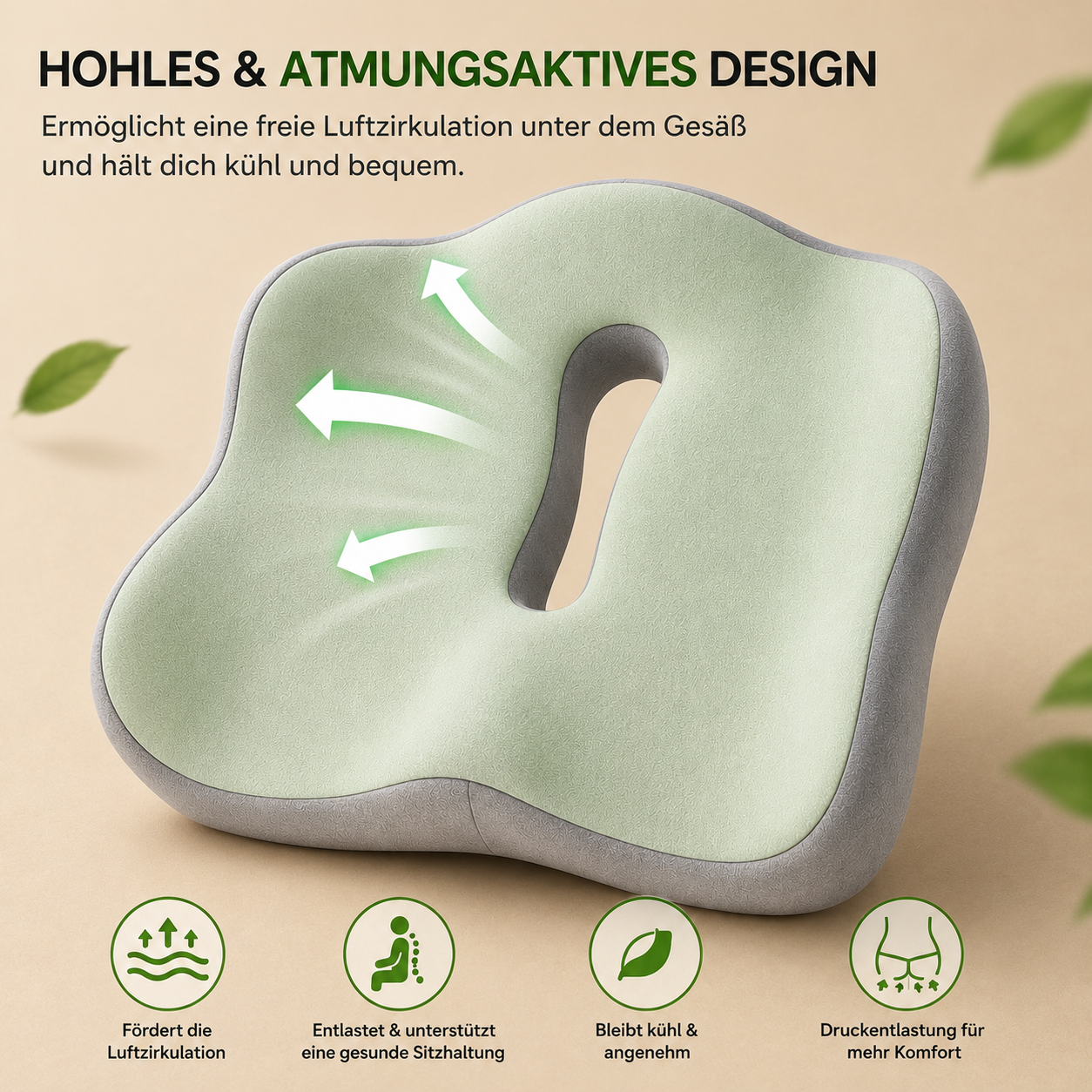 Ergonomisches Memory-Schaum Sitzkissen für Rücken, Hüfte & Steißbein