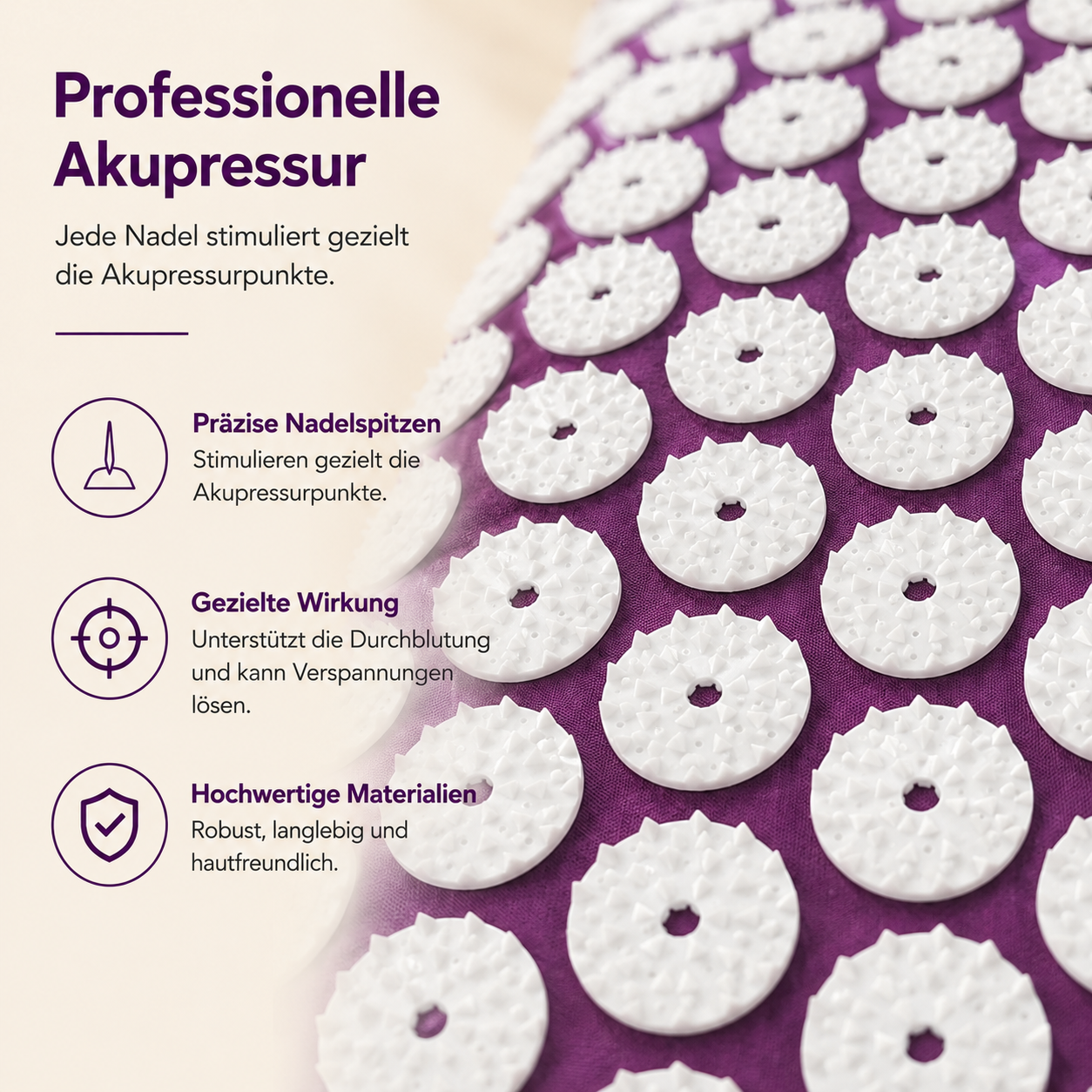 Akupressurmatte mit Kopfkissen – Set für Rücken, Nacken & Schultern