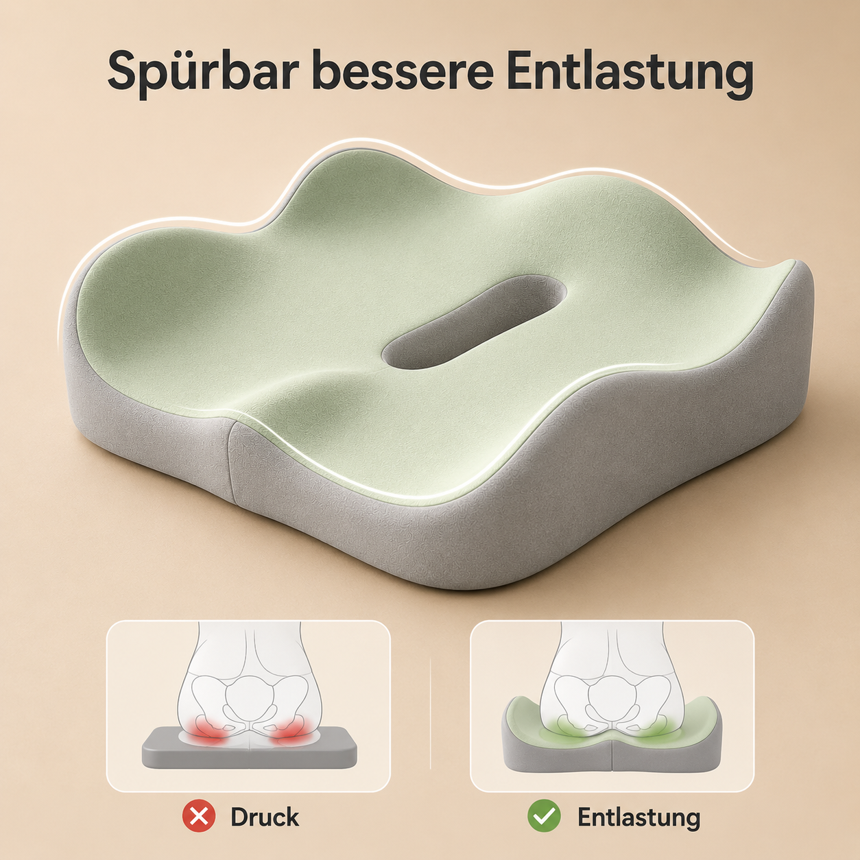 Ergonomisches Memory-Schaum Sitzkissen für Rücken, Hüfte & Steißbein